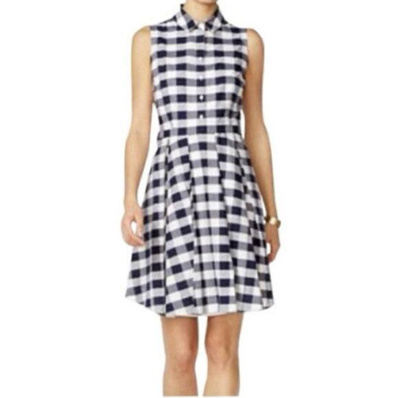 Nine West Gingham Shirt Dress - Size 10 Rockabilly Vintage-Inspired - Picture 1 of 13